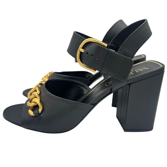 NEW Valentino VLogo Chain Block Heel 85mm Sandals Black Noir Size 10 - Picture 3 of 13